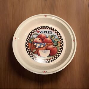 Vintage Handcrafted APPLES 10 3/4" Ceramic Pie Plate Cottagecore Country Autumn